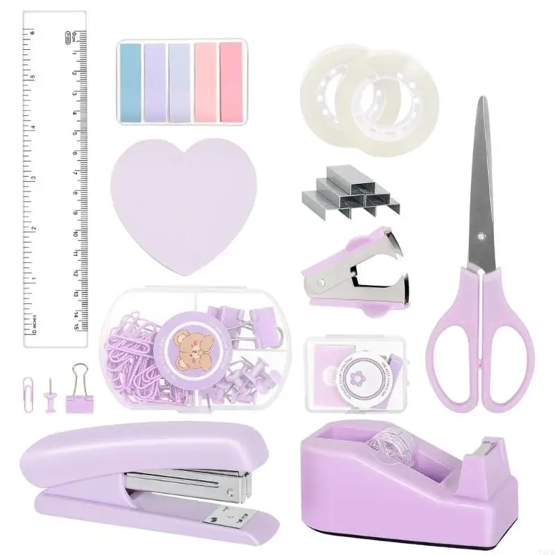 

Y5LB Office School Supplies Includes Sticky Note Stapler Staple Scissors Staple Remover Tape Dispenser Clear Adhesive Tape
