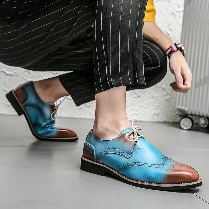 Brogue Shoes for Men Mixed Colors Lace Up Fashion Party Mocasines Pu Leather Men Casual Shoes Zapatos Hombre Chaussure Homme