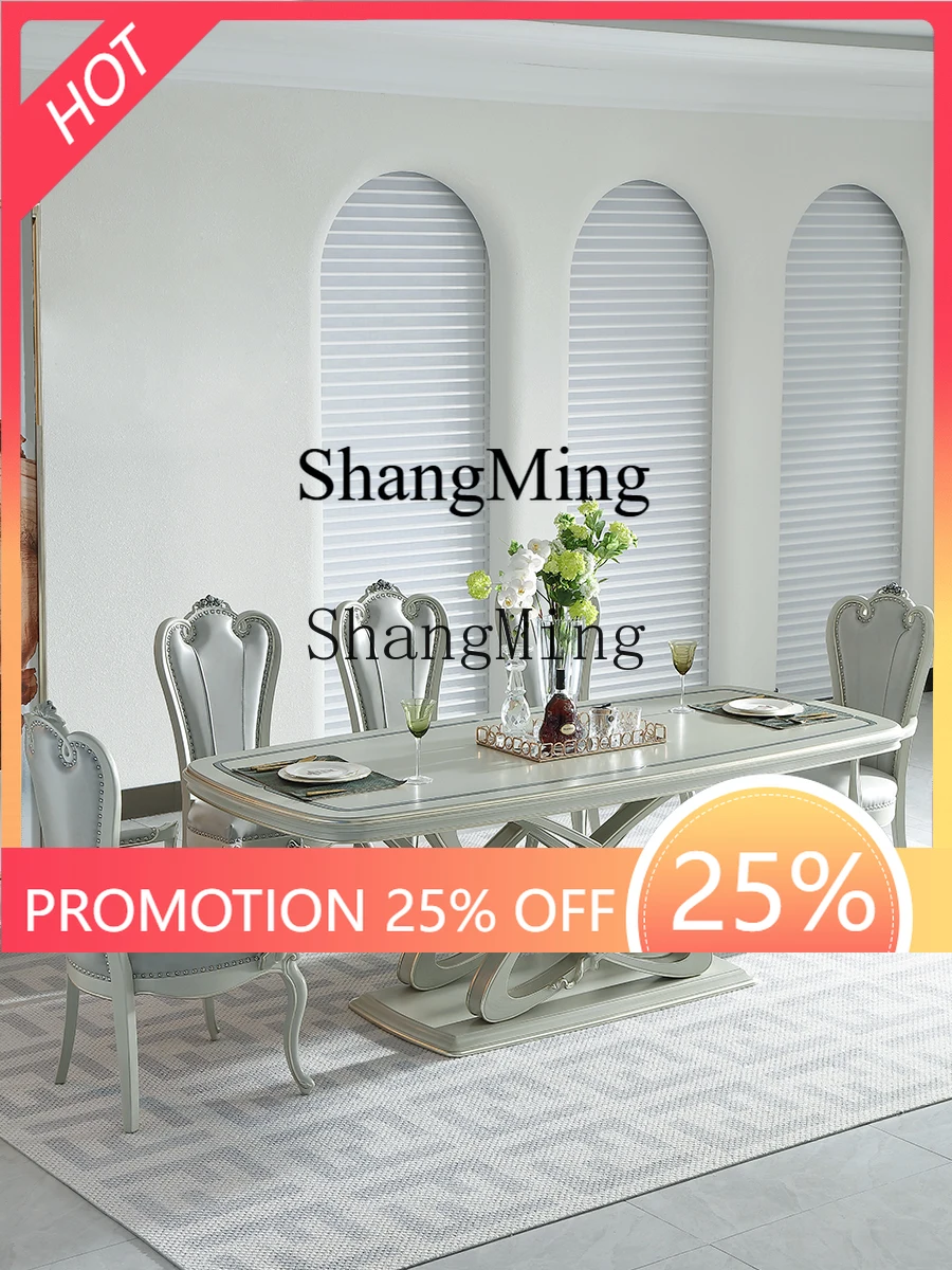 

FG good-looking light luxury solid wood long dining table luxury carved butterfly base high-end