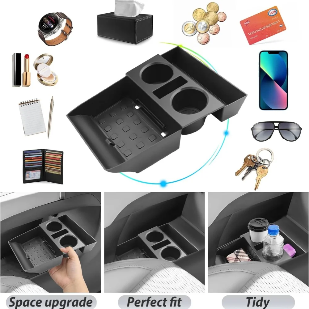 2Pcs For 2024 Hyundai Santa Fe Center Console Organizer Armrest Storage Lower Console Organizer Storage Tray Drink Holders
