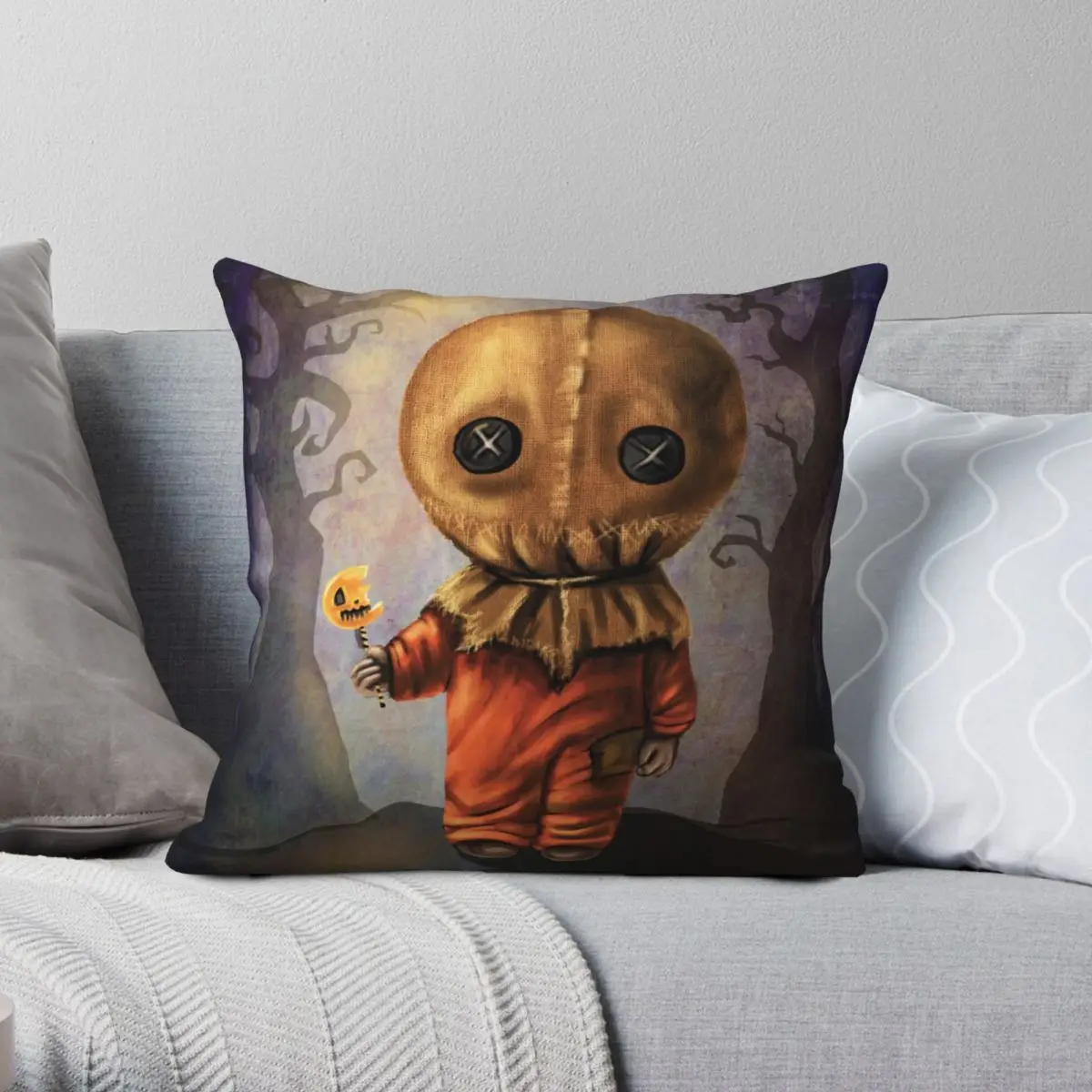 Sam's Trick 'r Treat Square Pillowcase Polyester Linen Velvet Creative Zip Decor Throw Pillow Case Home Cushion Cover