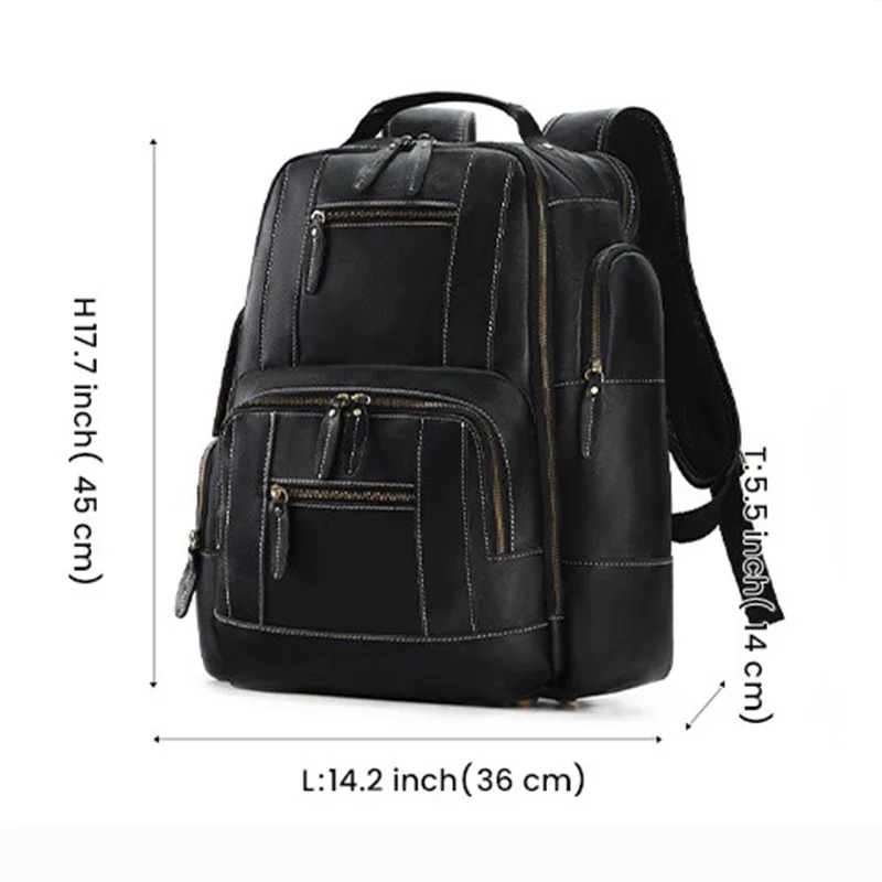 Men\'s leather backpack Large capacity 16-inch laptop bag Multi-functional retro backpack Waterproof travel backpack