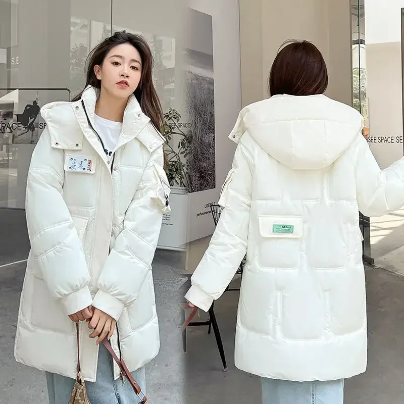 Cotton Down Coat for Women Warm Jacket Medium Style Parkas Large Size Loose Outwear Hooded Padded Overcoat Winter New 20