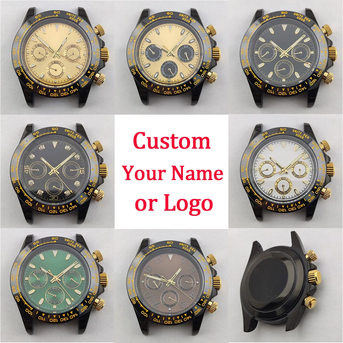 

vk63 case custom logo nh35 watch case panda dial japan quartz watch VK63 movement nh36 case chronograph electronic Multifunction