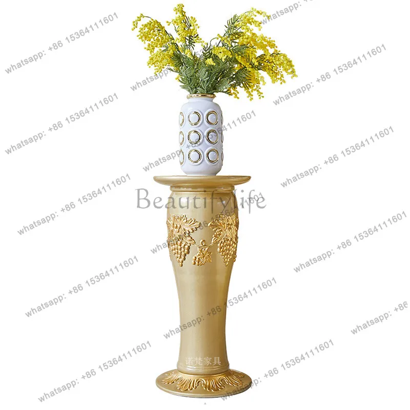 European round flower stand full solid wood carving flower round luxury flower several living room balcony floor movable