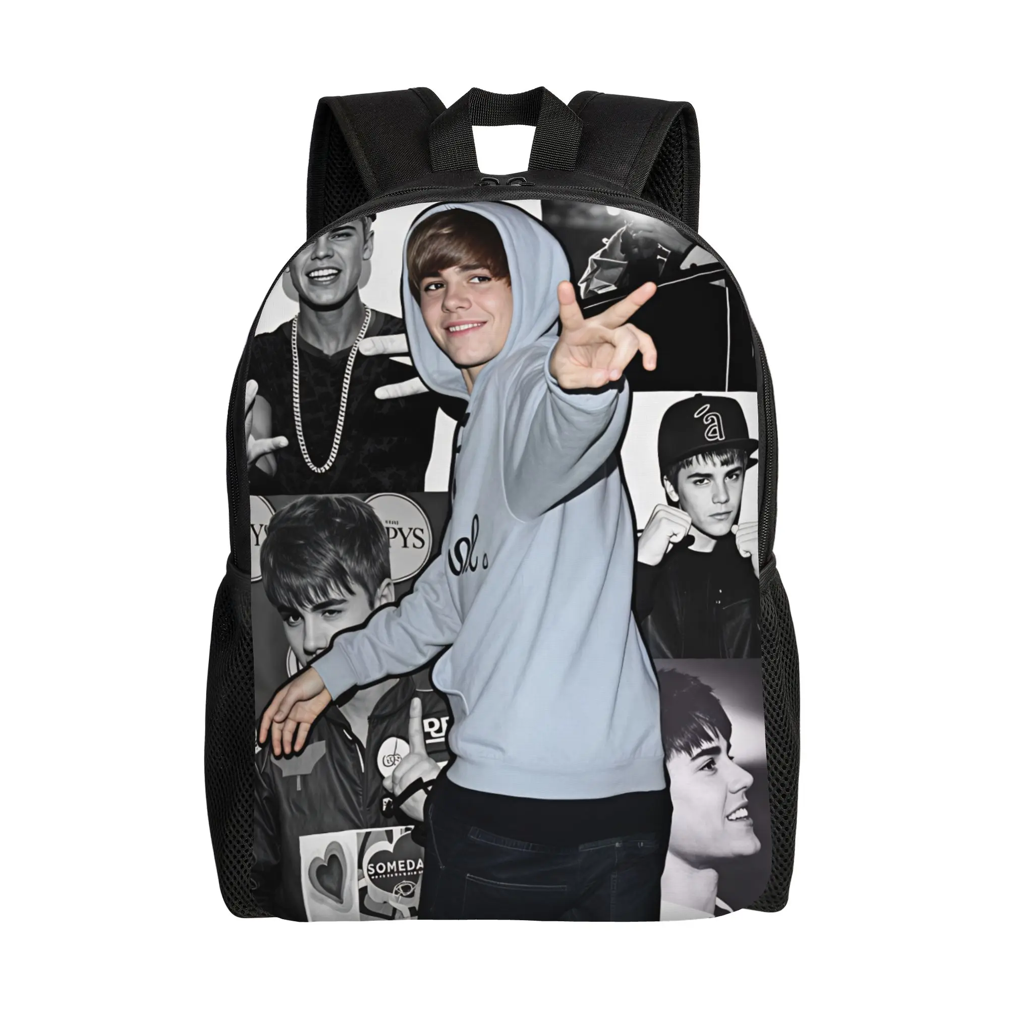 Justin Bieber Black White Collage Backpack  University Backpacks Youth Pretty High School Bags Designer Large Rucksack
