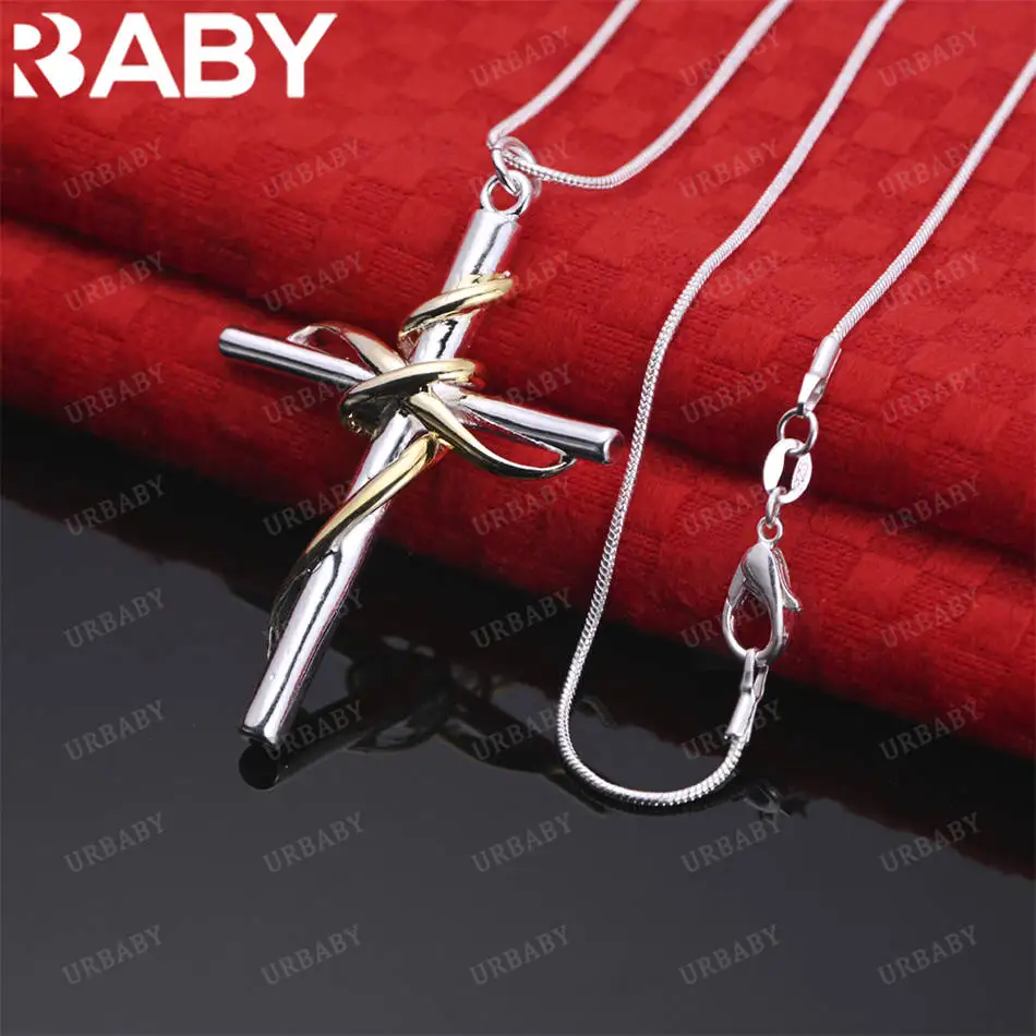 

URBABY 40-75cm 925 Sterling Silver Cross Pendant Necklace For Women Men Creativity Gifts Street All-match Party And Daily Wear