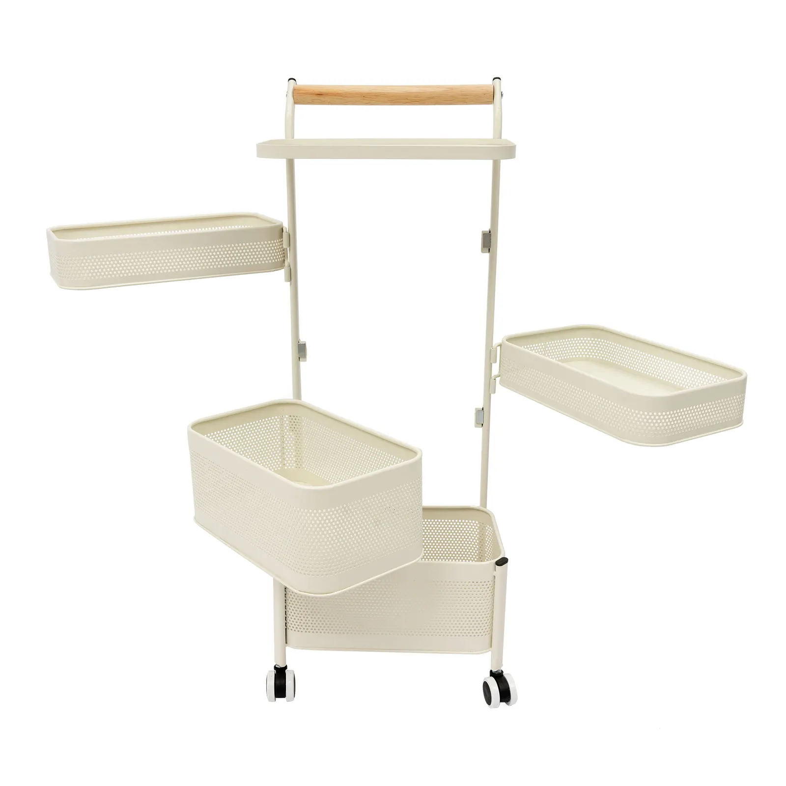 5-Tier Rolling Storage Rack with 180° Swivel Mesh Baskets, White Kitchen Utility Cart with Wheels & Brakes, Space-Saving Organizer for Home Office, Carbon Steel view 8