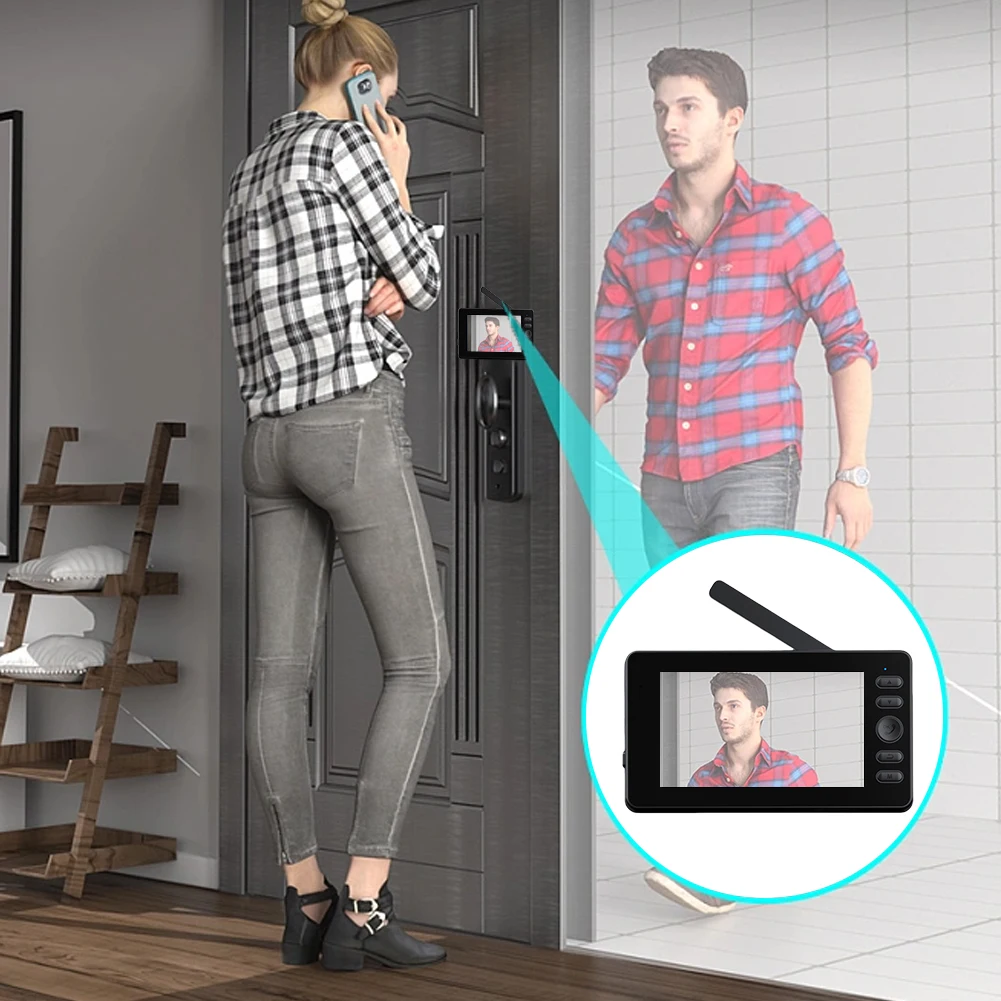 

Беспроводная камера дверного звонка 1080P Беспроводной видеодомофон 4,3-дюймовый экран для домашнего офиса