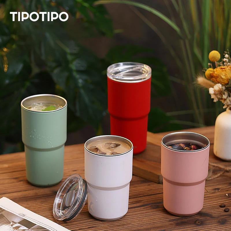 TIPOTIPO - Double layer vacuum 304 stainless steel coffee cup, juice cup, with lid, insulated cup 460ml/560ml