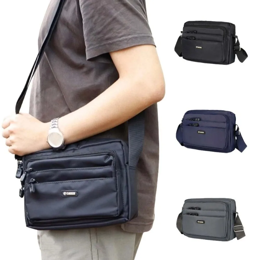 Solid Color Men Crossbody Bag Large Capacity Multi-pockets Business Shoulder Bag Waterproof Lightweight Small Square Bag