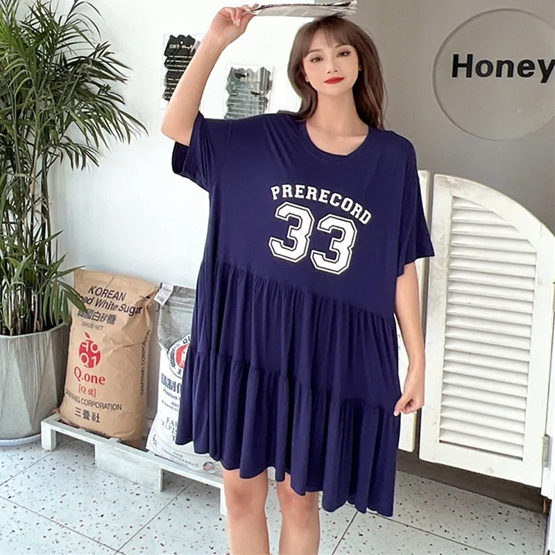 45 To 100 Kg Wear Women Nightgowns Letter Printed Modal Dress Short Sleeve Summer Oversize Nightdress Female Mid-Long Nightshirt