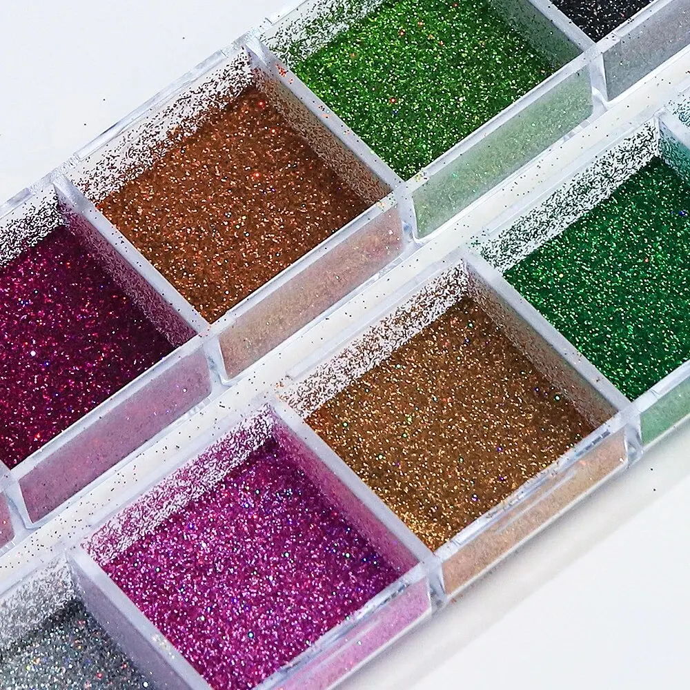 Set di polveri olografiche Holo Silver Rub Dust Nero Rosa Cromato Polvere glitter per unghie Pigmento laser per manicure fai da te per unghie