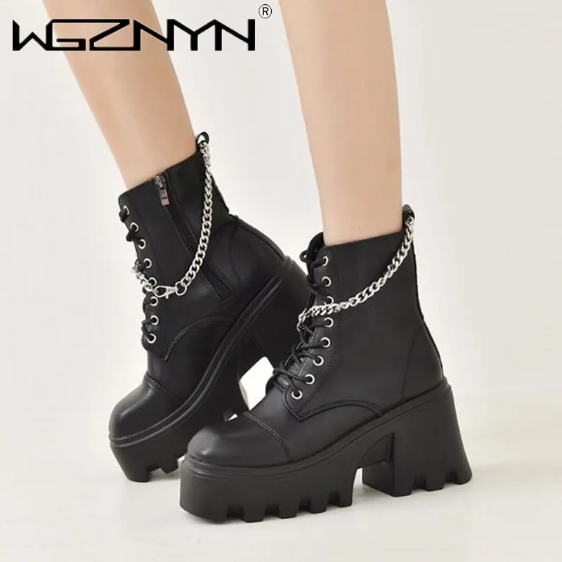 Women\'s Boots Chunky Hee Ladies Shoes Platform Zipper Buckle Leather Booties Punk Women Shoes Trend 2025 Sneakers Ankle Boots
