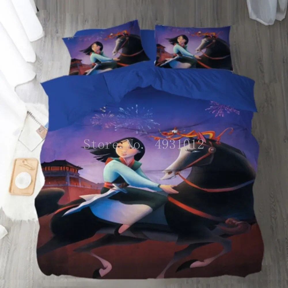 Cartoon Mulan Bedding Set Single Double Queen King Size Duvet Cover Pillowcase Girls Bed Cover 3Pcs of Children\'s Home Textile