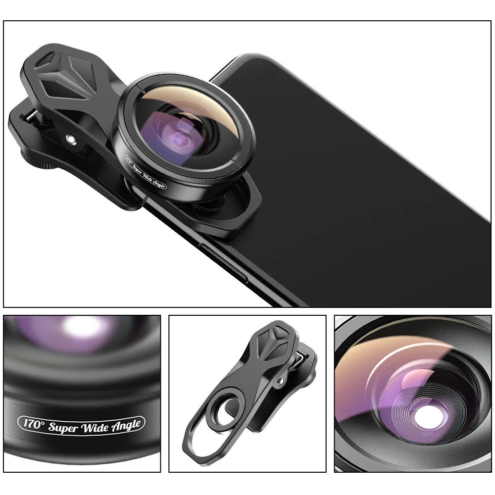 APEXEL HD Optic Phone Lens 170 Degree Super Wide Angle Lens Camera Optical Lenses for Apple iPhone Xiaomi Samsung All Smartphone