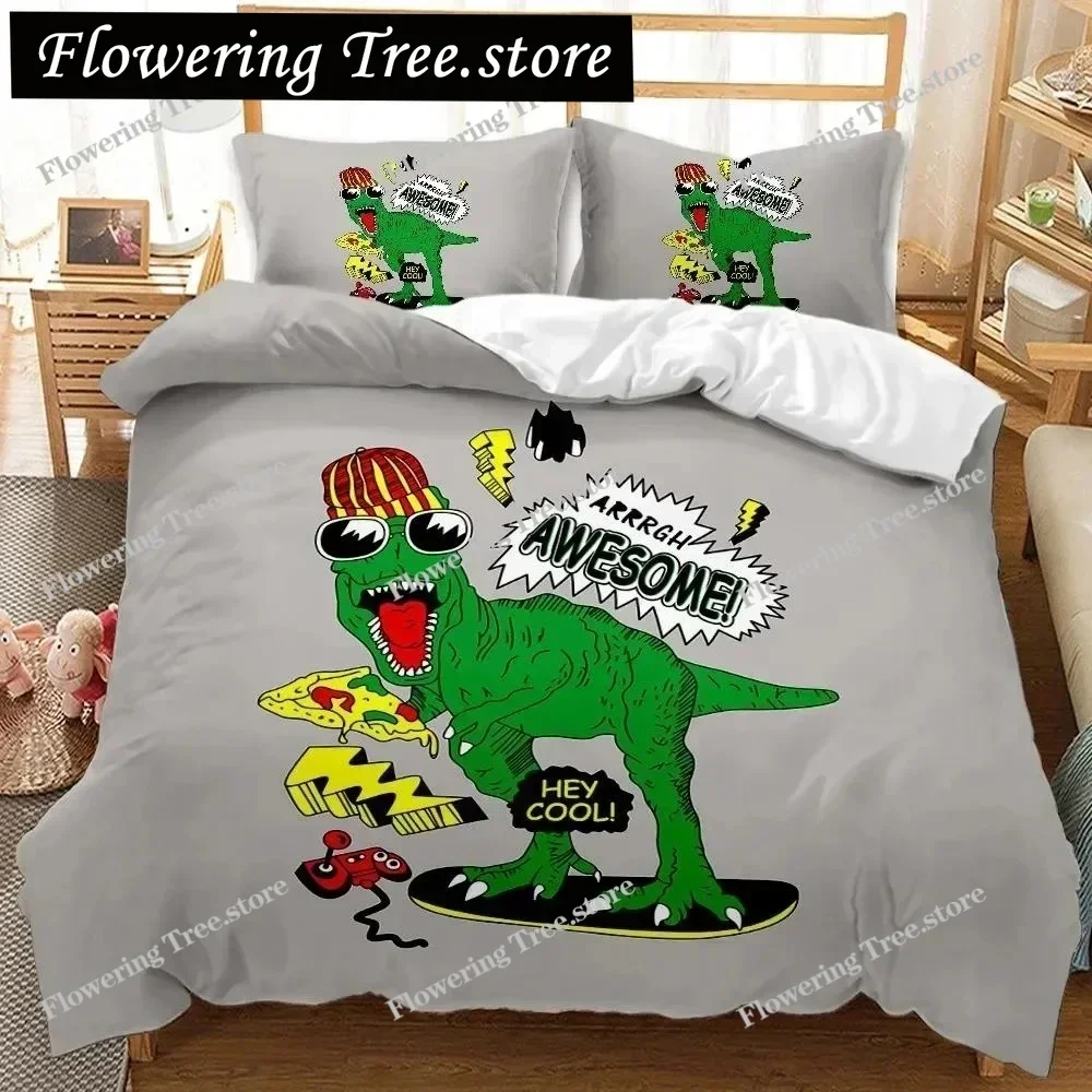 Cartoon Duvet Cover Set Dinosaur Playing Baseball Never Give Up Bedding Set Cartoon Double Queen King Size Polyester Quilt Cover