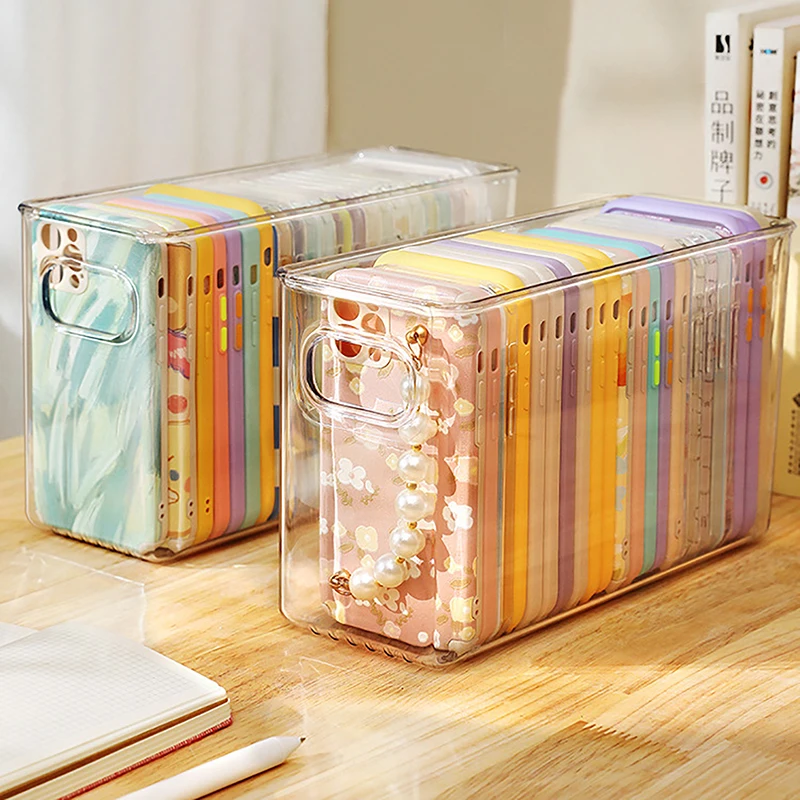 Ins Transparent Phone Case Organizer Storage Box Desktop Acrylic Sundries Storage Basket Cosmetics Small Rack