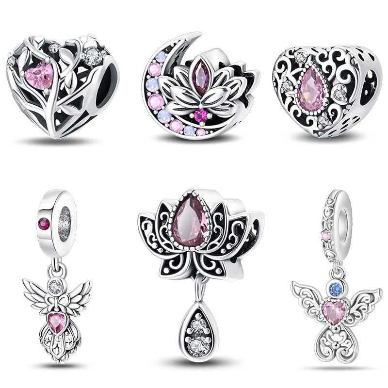 Hot Sale 925 Silver Plated Vintage Lotus Classical Angel Charms Beads Fit Pandora 925 Original Bracelet Fine DIY Retro Jewelry