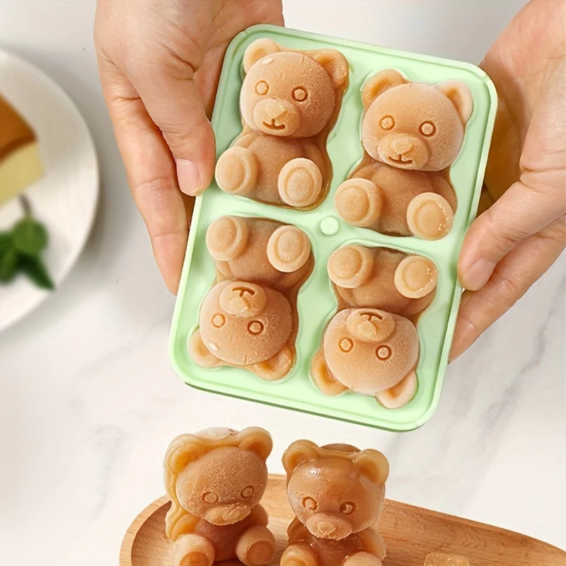 1pc Cute Teddy Bear Ice Cube Tray Flexible Food Grade Silicone Ice Cube Mold Ice Trays For Freezer