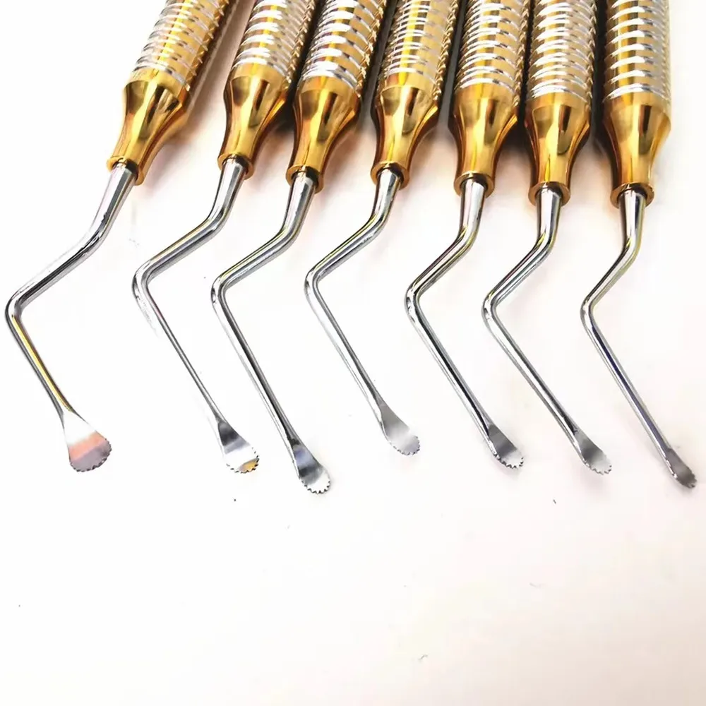 7Pcs Dental Curette Jagged Curettes Kit Dental Scaler Gracey Bone Curette Implant Tools