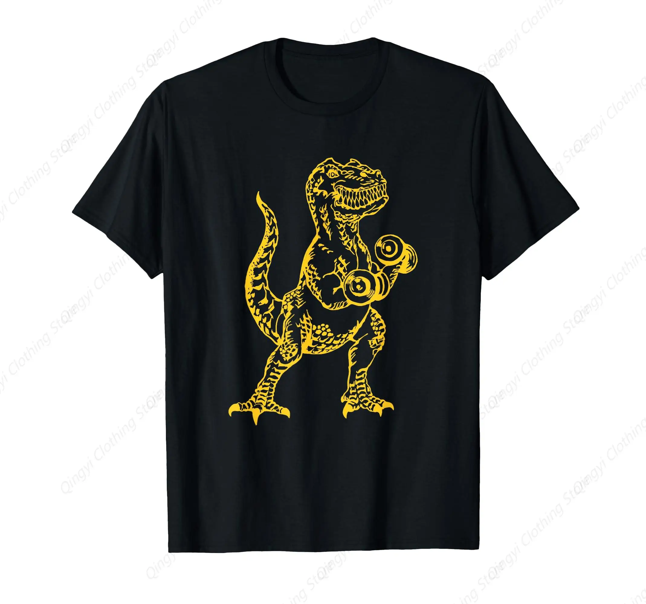 Dinosaur Lifting Dumbbells Funny Animal Fitness Gym Workout T-Shirt