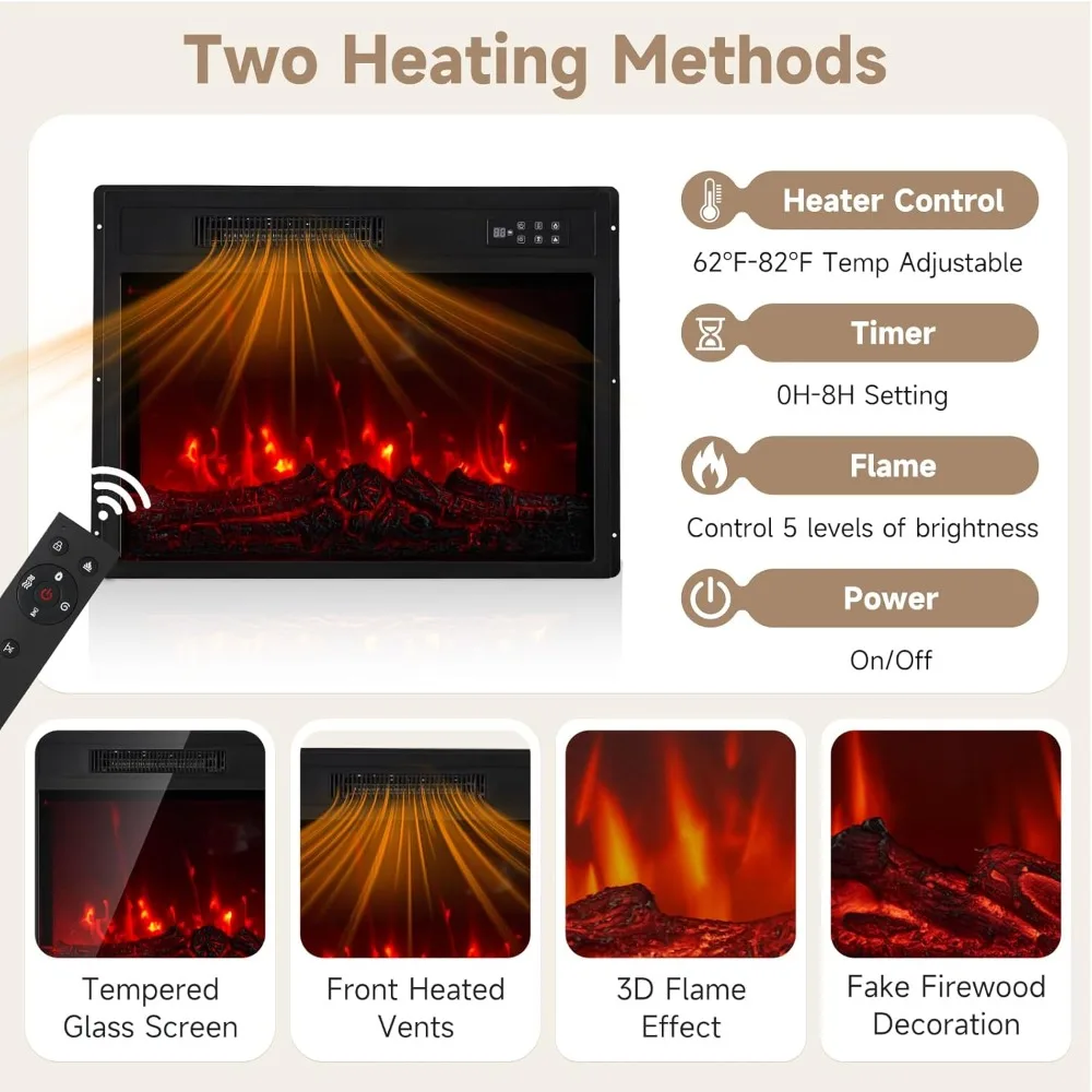 

58 Fireplace TV Stand, Modern Entertainment Center for TVs Up to 70”, TV Console with Storage Cabinets, Media Console