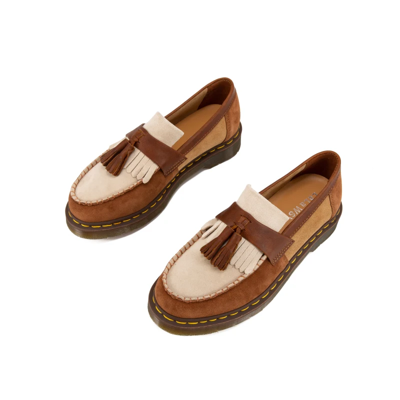 

Retro Thi Bot Slip-On Loers Tassel Splicing ex round Toe Flat Heel Faion Single oes for Daily Wear