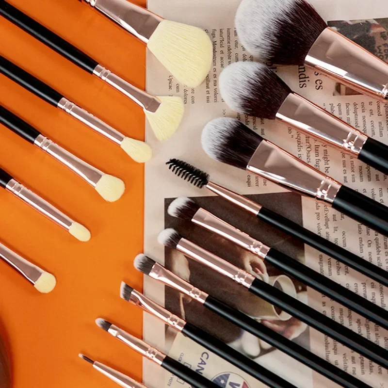 Set di pennelli per trucco da 16 pezzi Pennello per trucco professionale per ombretto, fondotinta in polvere, eyeliner, ciglia, labbra, con cilindro