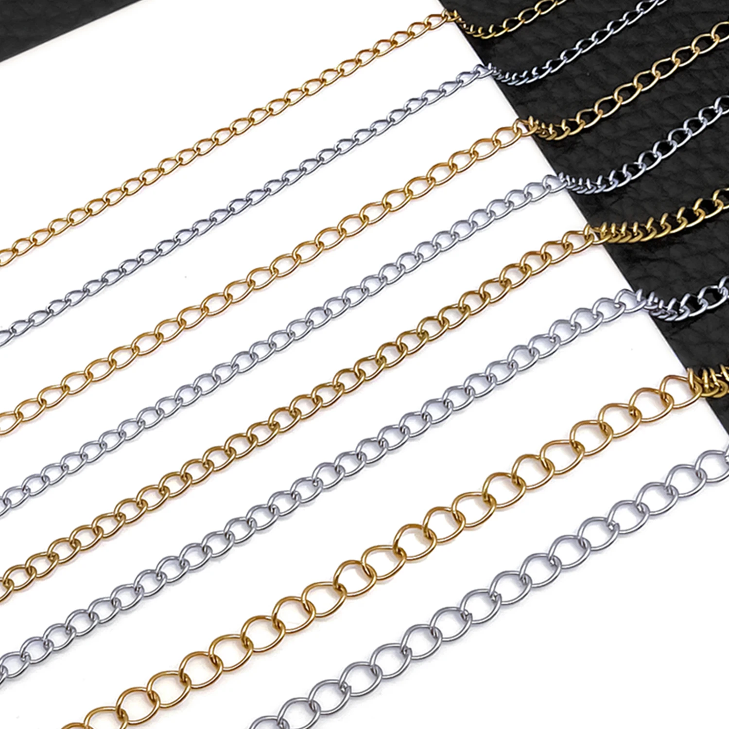 1M Stainless Steel Welded Extension Chain Gold Necklace Bracelet Extender Tail Chains for DIY Jewelry Making Accessories Supplie