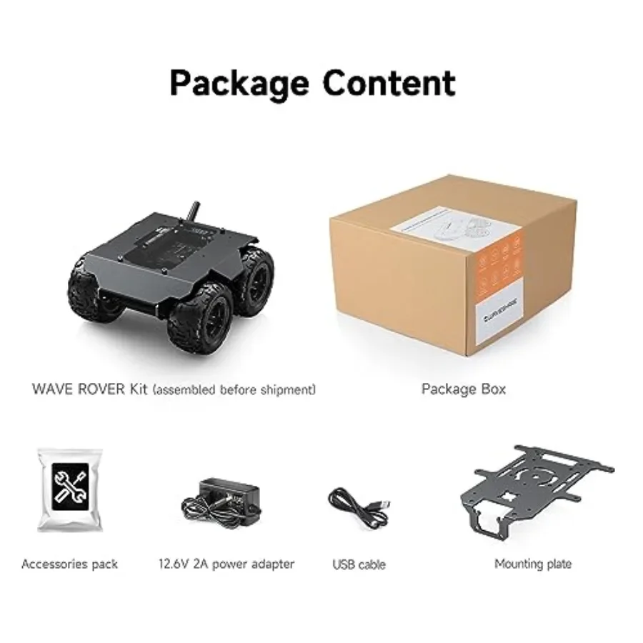 Wave Rover 4WD mobile robot chassis for robotics education and prototyping, full metal body, black, flexible and expandable des