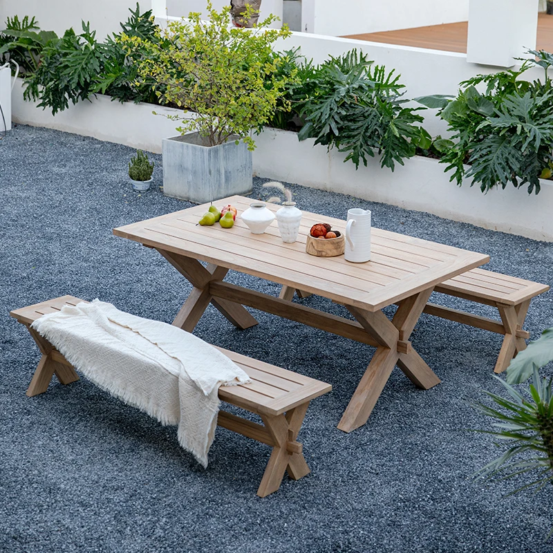 ！@Outdoor Solid Wood Multi-Person Dining Table Myanmar Teak for Hotel Courtyard Villa Terrace & Garden Outdoor Open-Air Homestay