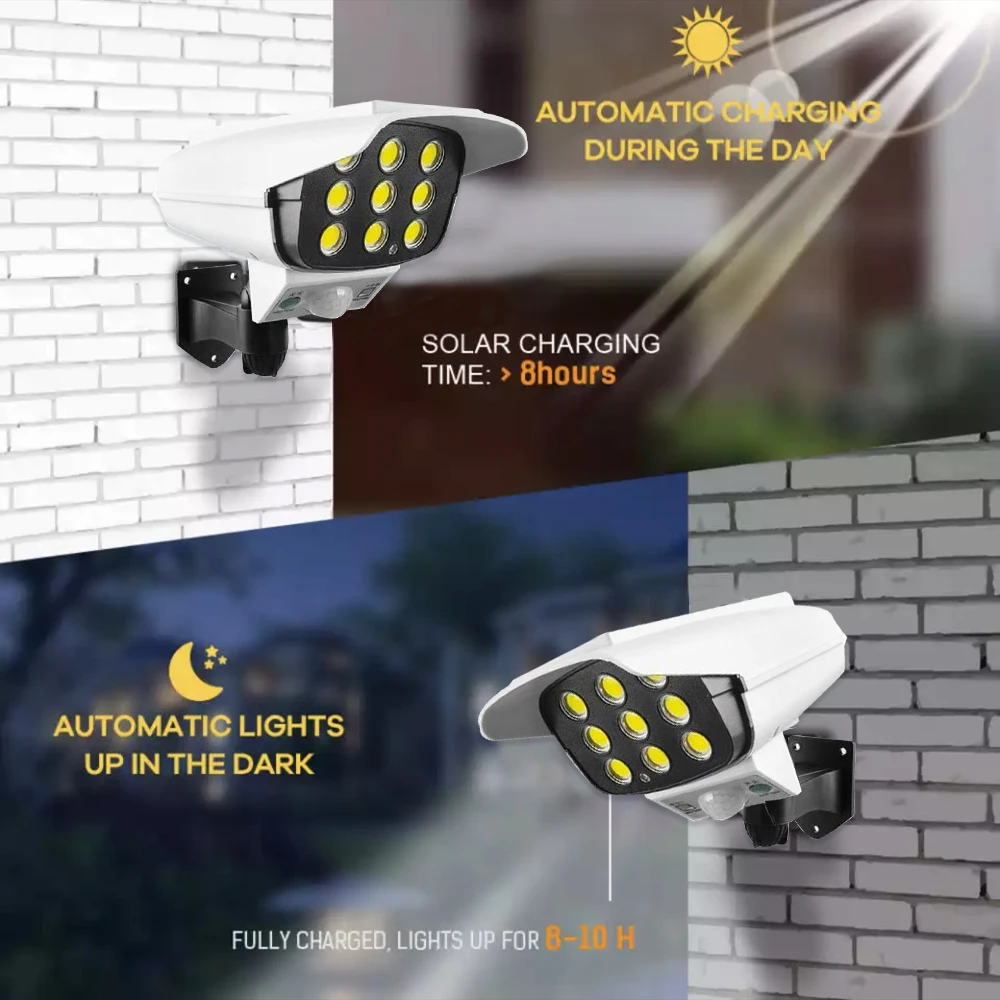 LED Solar Sensor Wall Light Waterproof Outdoor Motion Sensor Simulation Surveillance Camera Light Garden Door Front Road Stairs