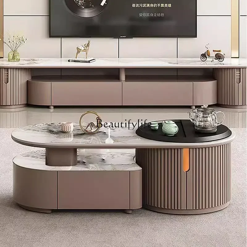 

46Modern light luxury rock slab fire stone kung fu tea tea table integrated multi-function