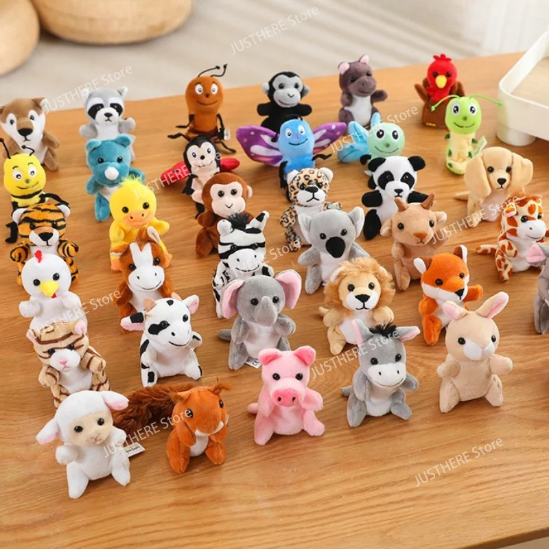 9cm Cartoon Animal Plush Finger Puppet Toys Insect Zoo Interactive Plushie Tell Story Doll Butterfly Bee Dragonfly Ant Panda