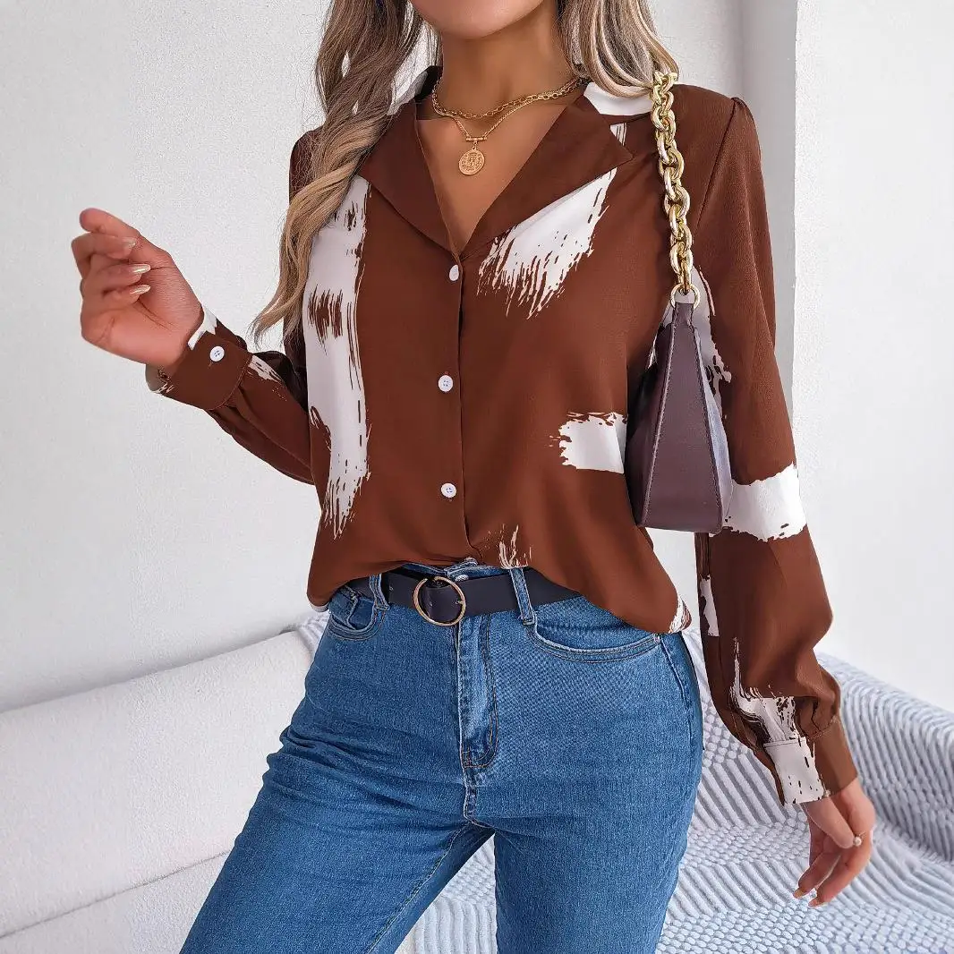 Women's Striped Suit Collar Long Sve irt European Sle Polyester Fiber Casual Wear Spring Season Plaid Pattern