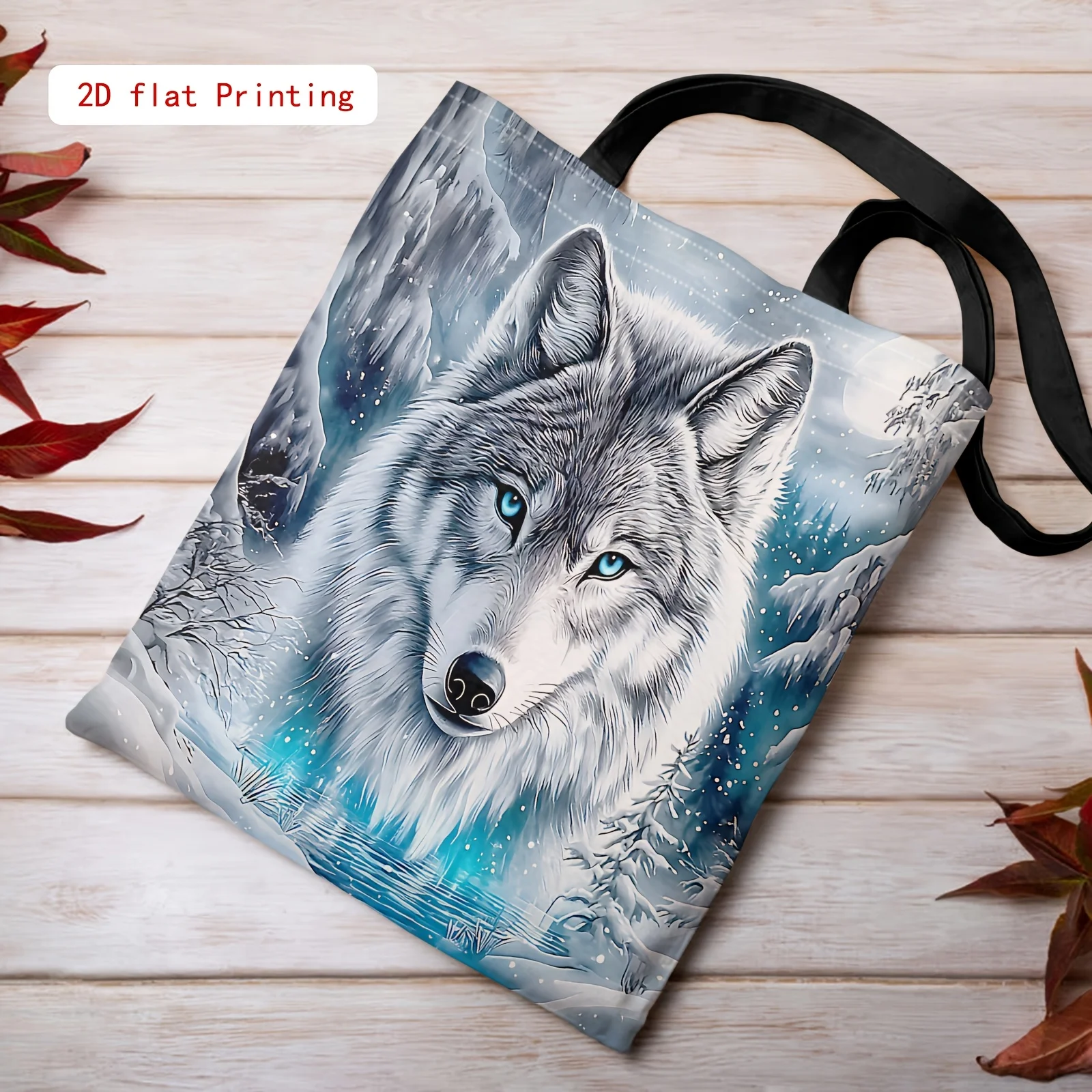 1pc Shoulder Bag Wolf In Winter Forest Scene Tote Bag Handbag Pouch Travel Use Hand Bags Portable Casual
