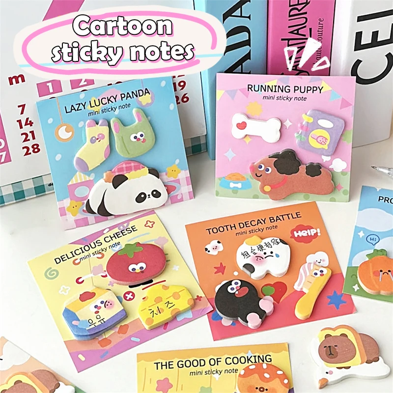 90Sheets Cartoon Kawaii Special-shaped Sticky Notes Aesthetic Decorative Notes N Times Sticky Reading Labels School Supplies