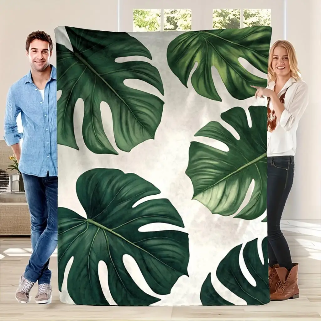 Large Tropical Leaves Jungle Throw Blanket 150x200cm Decorative Botanical Print Cozy Bed Cover for Sofa Couch Decor
