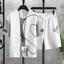 Men's Set 2024 Summer Tracksuits Short Sleeves T-Shirt + Shorts Suit Men Harajuku Streetwear Casual Outfit Set