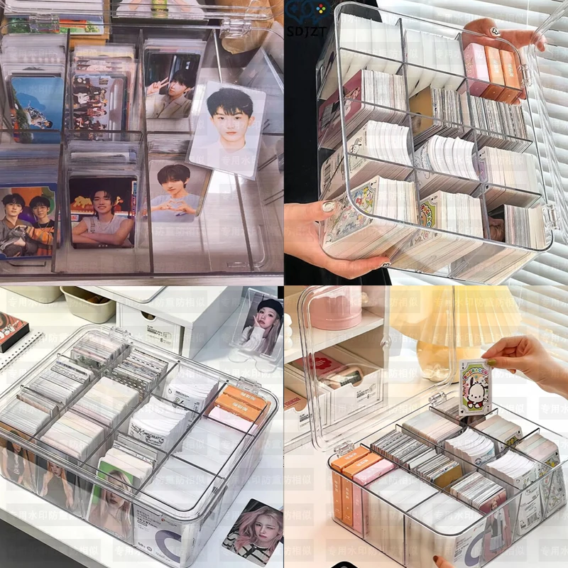Acrylic Transparent Compartment Flip Box Blind Card Kpop Photocard Storage Organizer for Photo Cards
