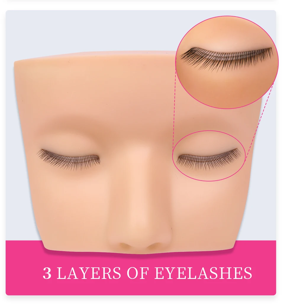 Wimpernverlängerungs-Übungskopf, Silikonpuppe mit 3-Schicht-Wimpern, Make-up-Zubehör, Lehr- und Trainingswerkzeug – Detail 9