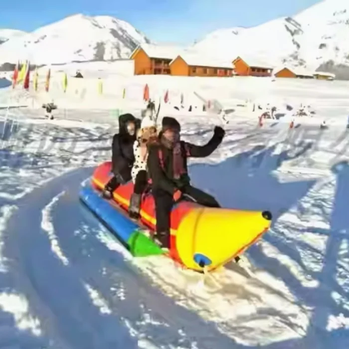 Inflatable Snow Tube, 2-3 Person Banana Boat, PVC Heavy Duty Sled, Winter Outdoor Toys for Skiing Sliding Fun