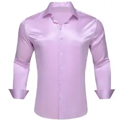 Luxury Men's Shirts Long Sleeve Solid Silk Satin Purple Casual Regular Slim Fit Blouses Turn Down Collar Tops Clothes Barry Wang