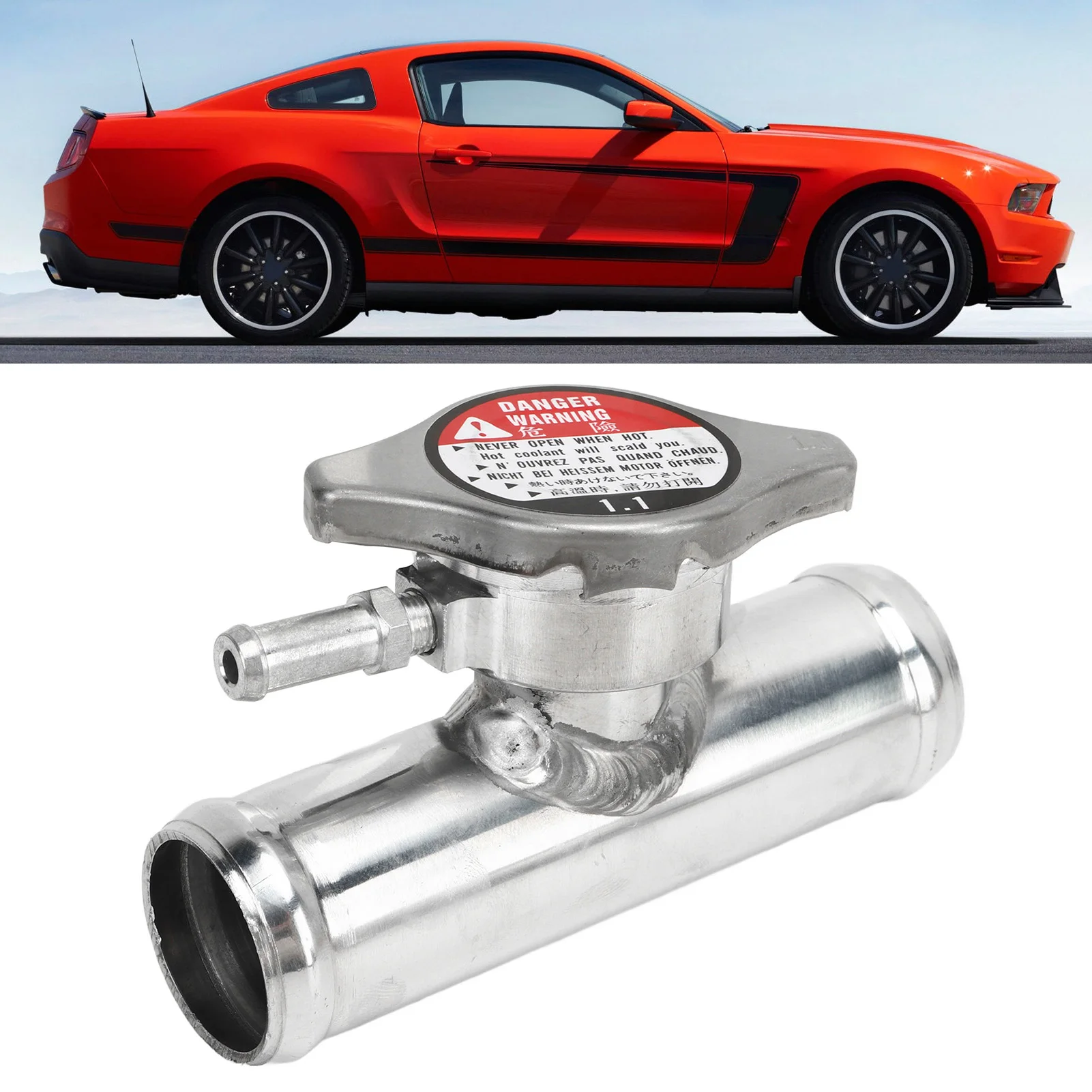 1Pc Car Inline Radiator Hose Filler Neck With 16PSI Cap 32mm 1‑1/4in OD T6061 Aluminum Polished Surface for Cars Accessories