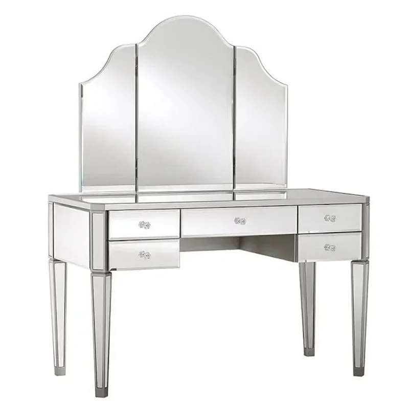 Modern Bevelled Edge Glass Makeup Mirror Fashion Tabletop Trifold Dressing Cosmetic Make Up Mirror Triple Decoration Mirror
