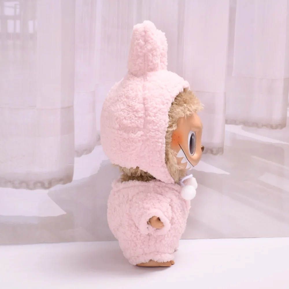 Vêtements pour poupée Labubu de 38 cm, combinaison à capuche rose et moelleuse à oreilles de lapin, accessoires pour poupées, jeu de rôle, jeu de maison, cadeau, jouets