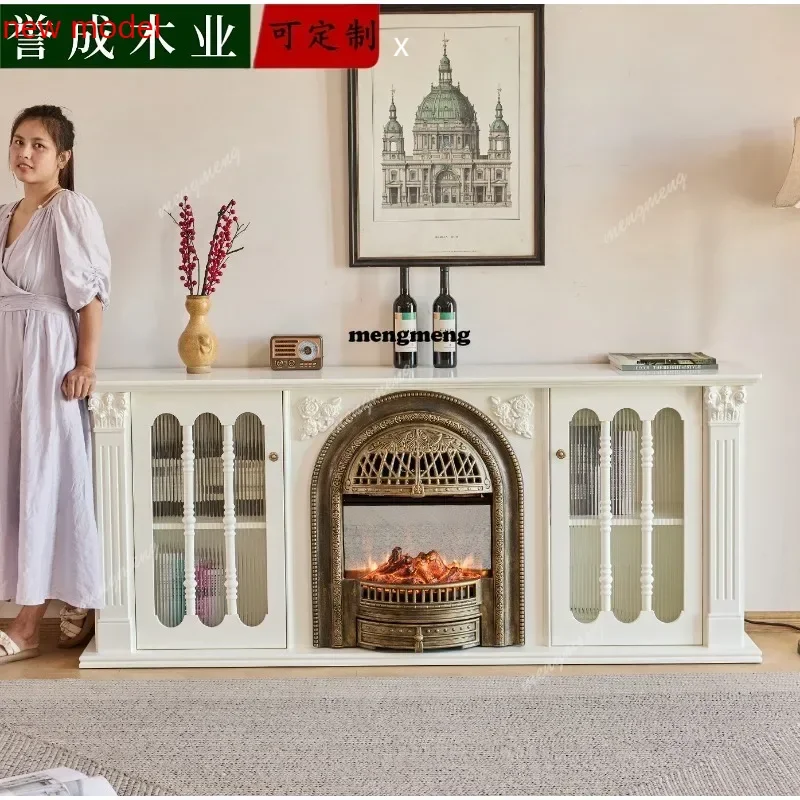 N138  Solid wood fireplace TV cabinet Villa living room simulated fire heating fireplace fireplace