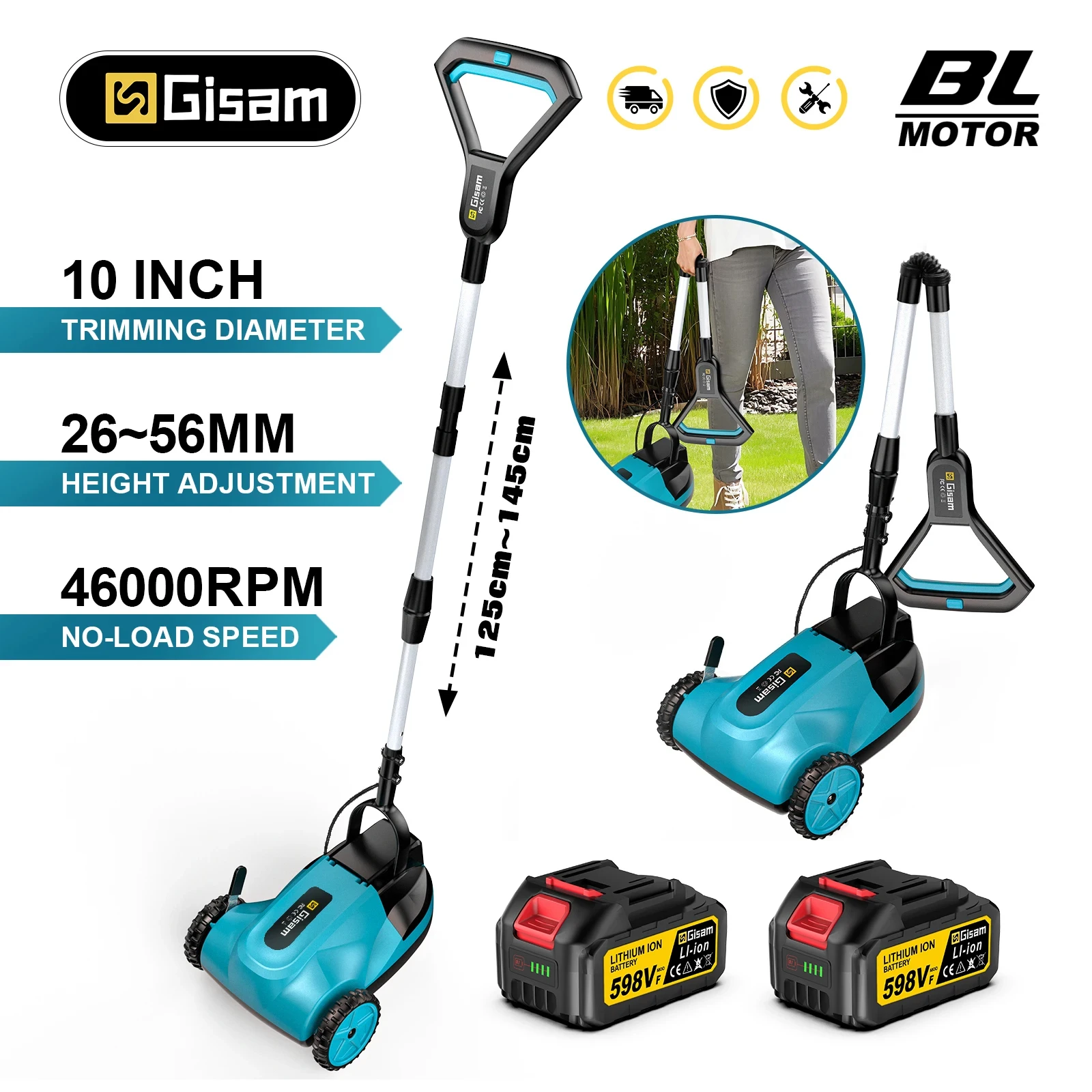 

Gisam 46000RPM Brushless Electric Lawn Mower Cordless Grass Trimmer 3 Height Adjustments Garden Tool For Makita 18V Battery Pin