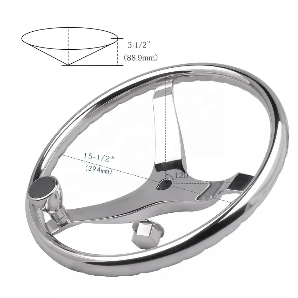 Marine Grade 316 Stainless Steel 3 Spoke 25° 13.5inch Steering Wheel with Handle for Yacht Marine Hardware Accessories